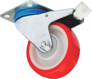 GRIP - 100MM PU MOULD ON PP CASTOR WHEEL - SWIVEL W/BRAKE